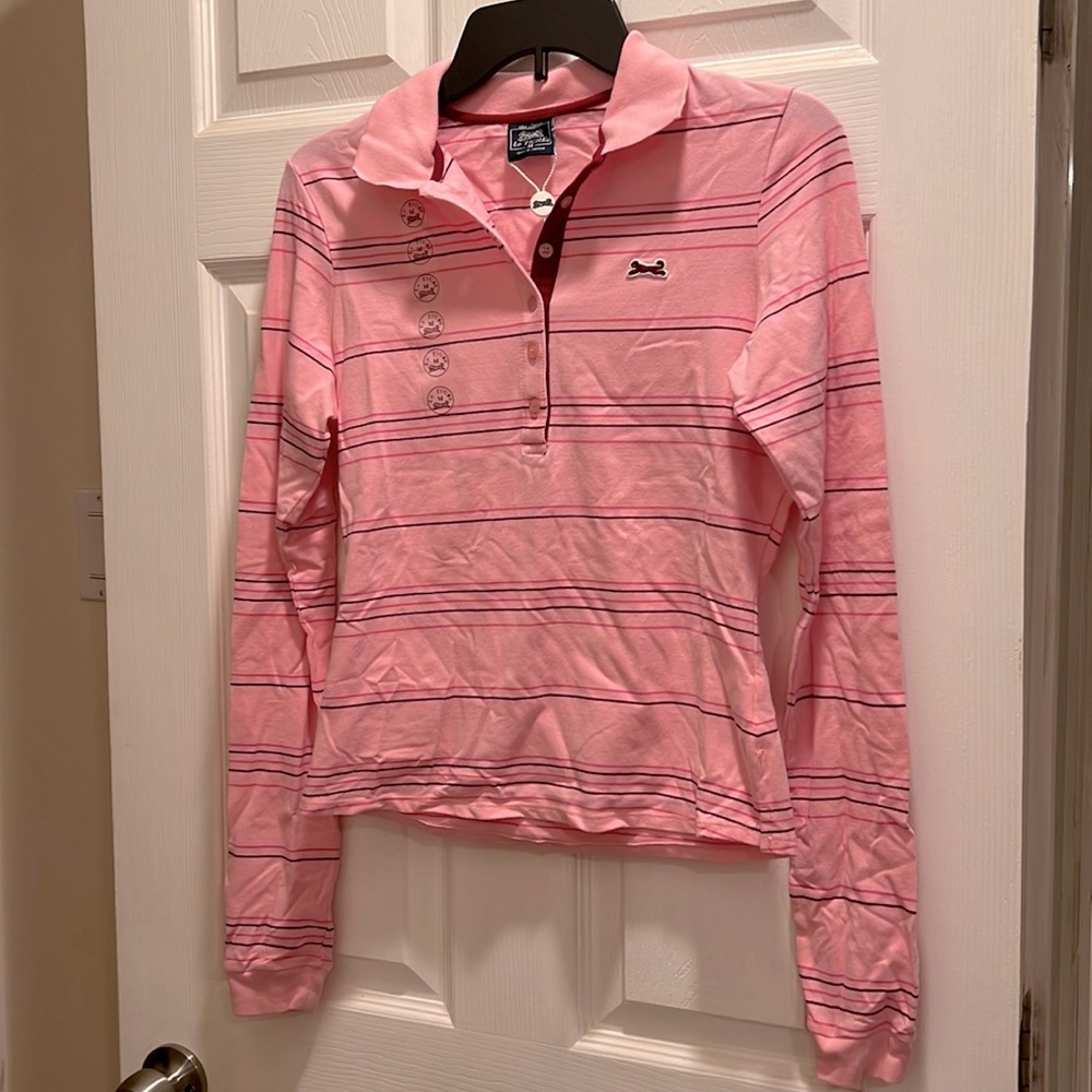 Le Tigre Pink Striped Long Sleeve Button-Down Polo